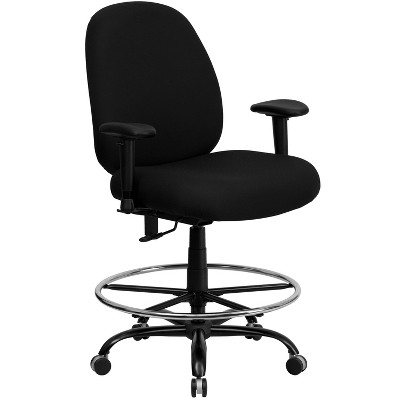 Emma and Oliver 400 lb. Big & Tall Black Fabric Adjustable Back Ergonomic Draft Chair - Arms