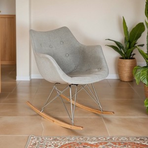 LeisureMod Willow Nursery Rocking Chair in Twill Fabric/Velvet Upholstery - Eiffel Ash Wood Base, Plus Comfort, Perfect for Nurseries - 1 of 4