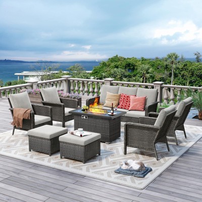 Brafab 8-Piece Patio Furniture Set with Fire Pit Table 44" Outdoor Patio Conversation Sets W/Loveseats for Yard, Garden, Porch