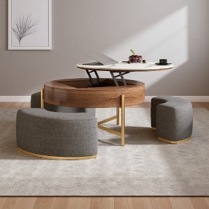 Lift-Top Round Coffee Table with Storage & 3 Ottomans - 1 of 4