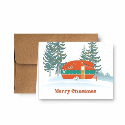 Paper Frenzy Camper Camping Christmas Holiday Cards with Kraft Envelopes - 25 pack