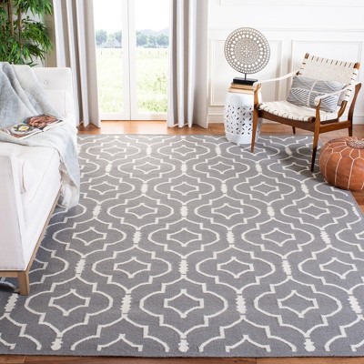 Grey and Ivory Geometric Wool 8' x 10' Flat Woven Rug