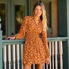 Women's Orange Vibrant Floral Print Long Sleeve Mini Dress - Cupshe - 2 of 4