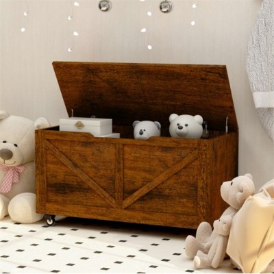 Rustic Brown Wheeled Storage Bench, 300 lb Capacity, Entryway Shoe Storage, Easy Assembly
