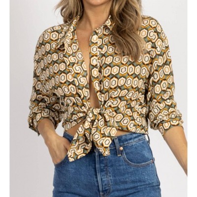 Women's RETRO SATIN BUTTON FRONT BLOUSE - Bailey Rose