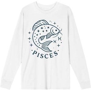 Pisces Zodiac Fish With Glitter Adult Crew Neck Long Sleeve Tee - 1 of 2