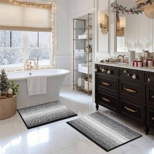 Bathroom Rugs and Mats Sets 2 Piece Thick Absorbent Chenille Non Slip Soft Shaggy Black Washable 20x32 Plus 16x24 Inch - 1 of 4