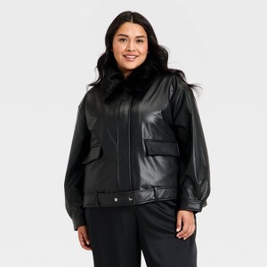 Women's Faux Leather Jacket - A New Day™ Black - 1 of 3