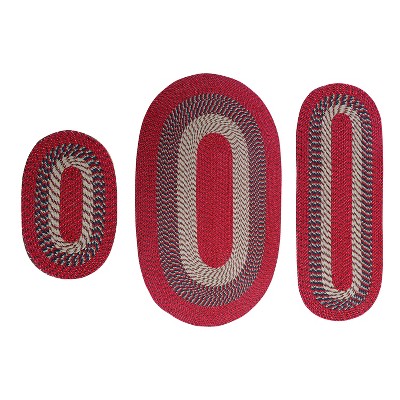 Barn Red Oval Polypropylene Braided Rug Set
