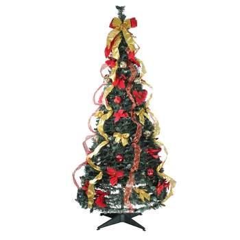 Northlight 6' Prelit Artificial Christmas Tree Gold and Red Decorated Pop-Up - Clear Lights
