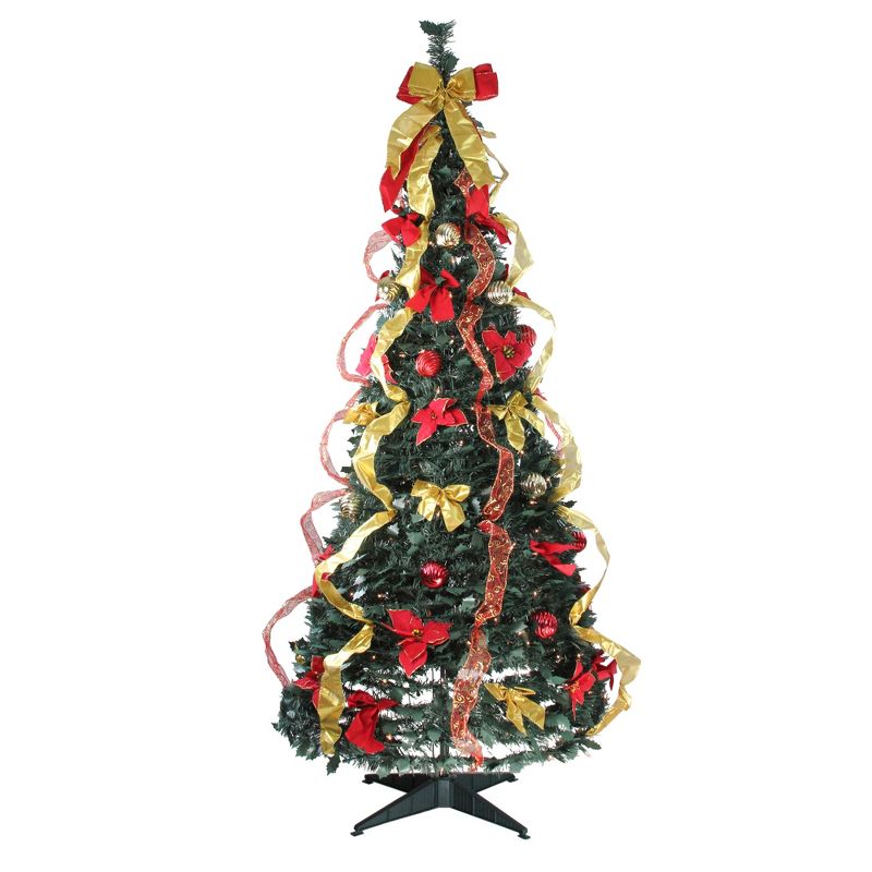 Northlight 6' Prelit Artificial Christmas Tree Gold and Red Decorated Pop-Up - Clear Lights, 1 of 6