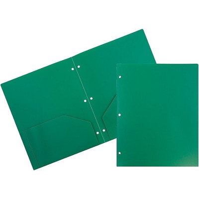 JAM Paper Plastic Heavy Duty 3 Hole Punched 2 Pocket School Folders Green 383HHPGRA