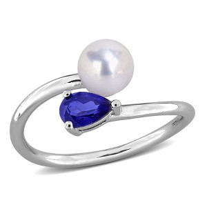 EVERLY JEWELRY | Multiple-color option in Yellow Silver Pearl Ring with Multiple color gemstone Options. - 1 of 4