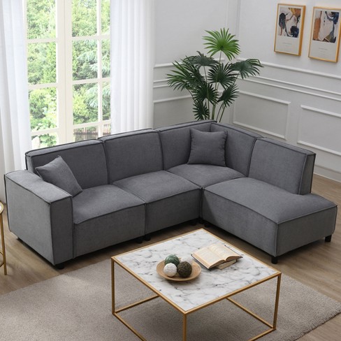 Minimalist Style Sectional Sofa, Upholstered L-shaped Couch Set