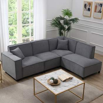 Minimalist Style Sectional Sofa, Upholstered L-shaped Couch Set with 2 Free pillows-ModernLuxe