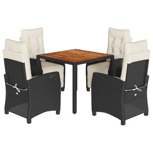 vidaXL Patio Dining Set with Cushions Outdoor Garden Furniture Poly Rattan - Black and Cream 35.4" Table Length 4 Piece - 1 of 4