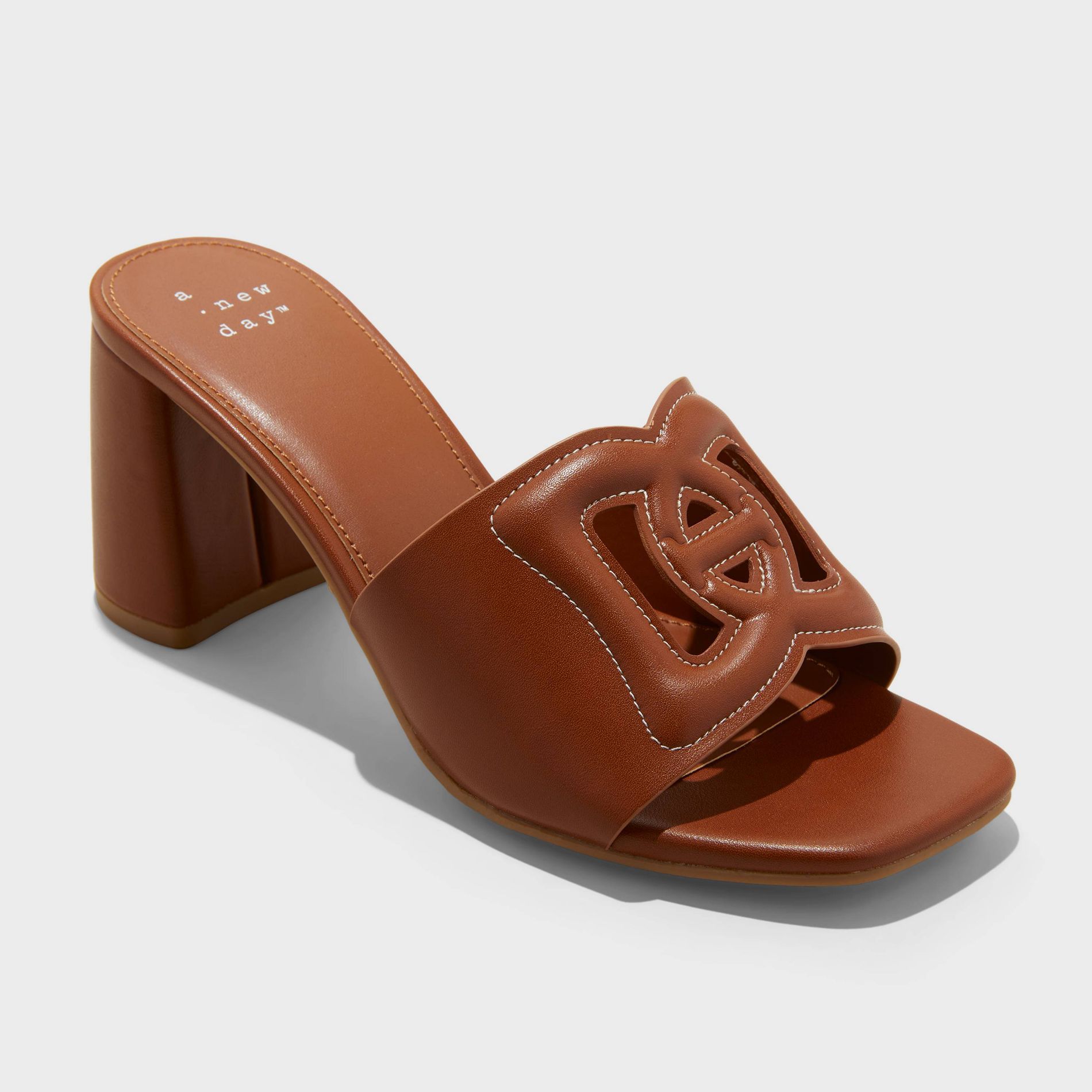 Women's Arden Chop Out Block Heels with Memory Foam Insole - A New Day™ Cognac 8: Slip-On Open Toe Pumps, 2.25" Heel, Medium Width