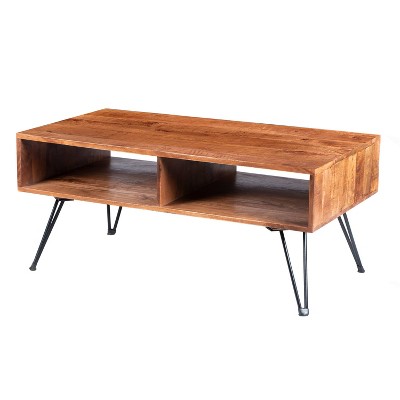 42" Handcrafted Mango Wood Coffee Table with Metal Hairpin Legs Brown/Black - The Urban Port