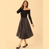 Allegra K Women's Vintage High Elastic Waist Velvet Pleated Flowy Swing Midi Skirt - 3 of 4