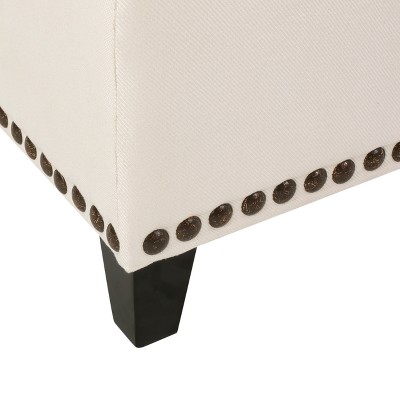 Isra Beige Fabric Storage Ottoman with Studded Base
