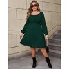 Plus Size Square Neck Knit Dress for Women Long Puff Sleeves Ribbed Texture Casual Chic Sweater Dress with Pocket - 4 of 4