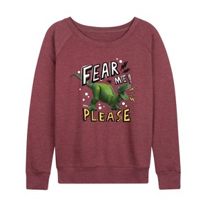 Women's - Disney - Rex Fear Me Please Lightweight French Terry Wide Neck Long Sleeve Shirt - 1 of 4