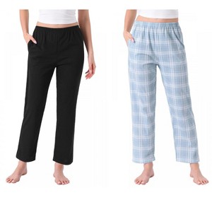 INSPIRE CHIC Women's 2 Pcs Cotton Pajama Bottoms Elastic Waist with Pocket Long Sleepwear Lounge Pants - 1 of 4