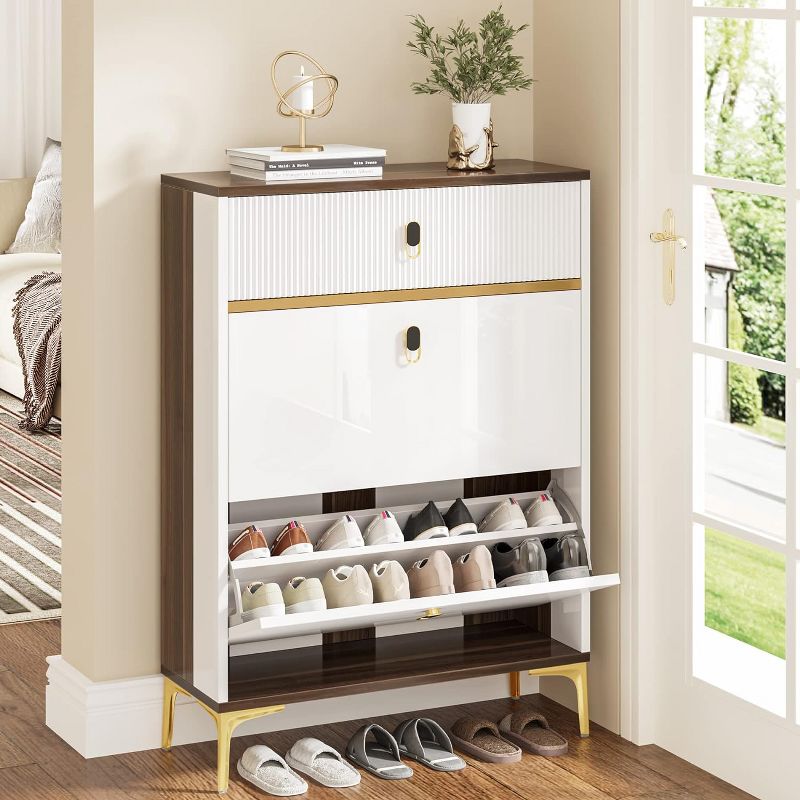 Tribesigns Narrow Freestanding Shoe Cabinet for Entryway, Modern Slim Shoe Organizer with 2 Flip Drawers, 2 of 8