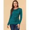 Allegra K Women's Cowl Neck Long Sleeves Buttons Decor Solid Ruched Top - 3 of 4