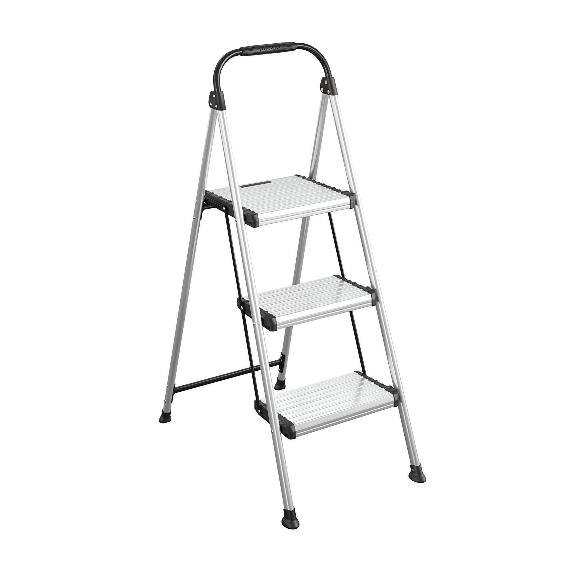 Cosco 3 Step All Aluminum Step Stool: Lightweight Gray & Black Ladder, 225 lb Capacity, No Assembly Required