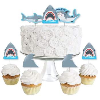 Big Dot of Happiness Shark Zone - Dessert Cupcake Toppers - Jawsome Party or Birthday Party Clear Treat Picks - Set of 24