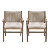 Modern Outdoor Patio Wood Dining Arm Chairs,Rope Back Garden Armrest Kitchen Dining Chair,Beige Cushioned Dining Armchair-Coolbibila - 3 of 4