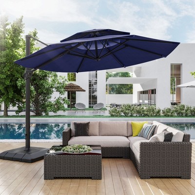 Sonkuki 11Ft Double Top Aluminum Cantilever Patio Umbrella with Base for Patio Deck Garden