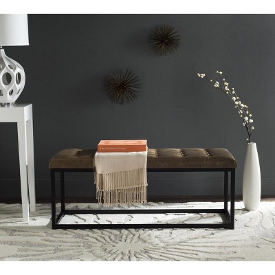 Reynolds 48" Tan and Black Upholstered Bench with Parsons Legs
