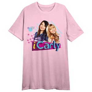 iCarly Carly & Sam Logo Crew Neck Short Sleeve Pink Heather Women's Night Shirt - 1 of 2