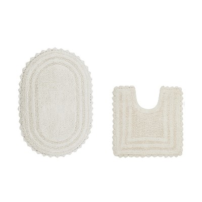 Lilly Crochet Collection 100% Cotton Tufted Reversible 2-Piece Bath Rug Set – Super Absorbent, Machine Washable Bathroom Mats with Crochet Pattern