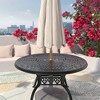 48" Round Black Aluminum Outdoor Bistro Table with Umbrella Hole, Water-Resistant for Patio or Garden - 2 of 4