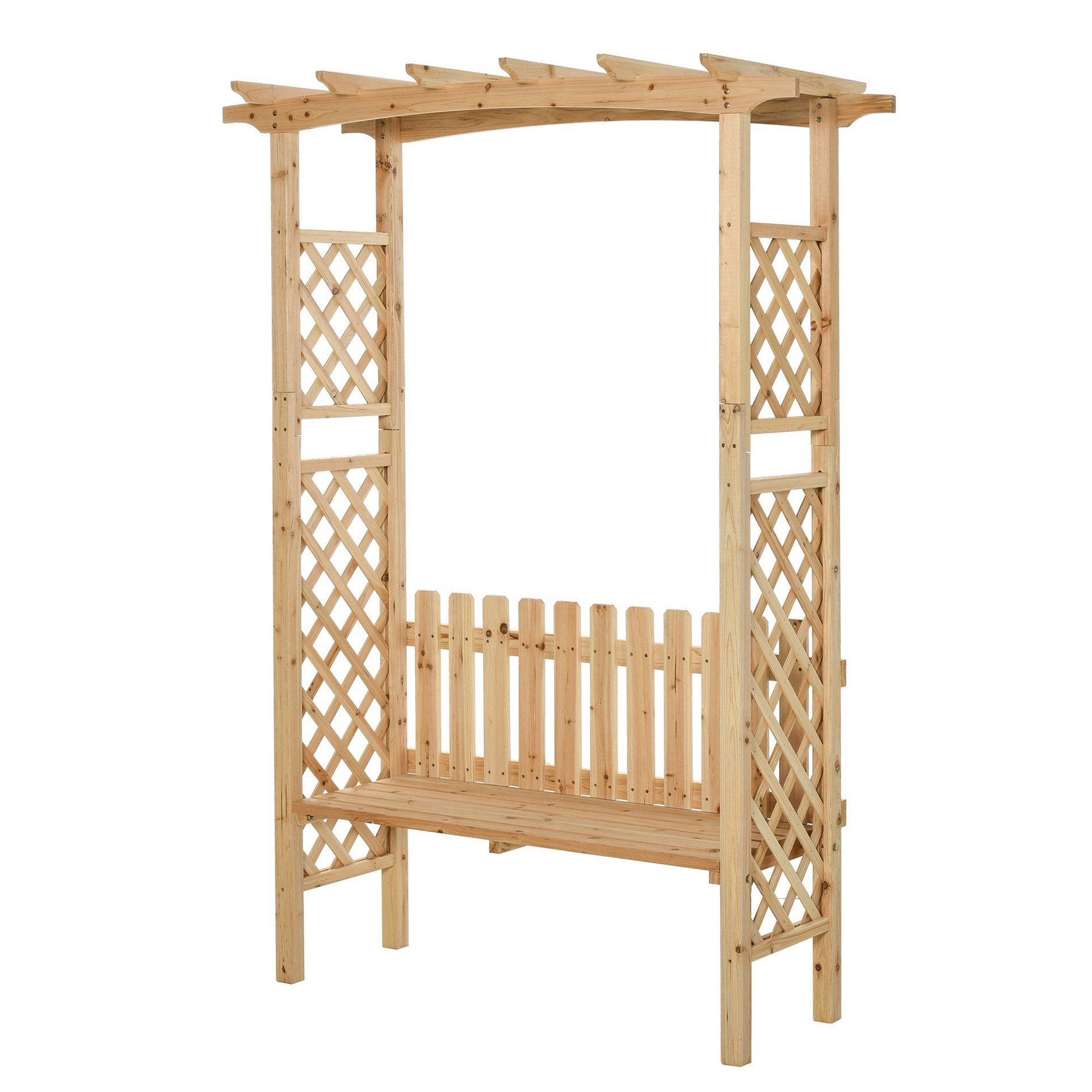 Aghana Digitals Brown Fir Wood Arbor Arch Garden Bench with Trellises & Pergola for Climbing Natural 60.00×28.30×81.50 in
