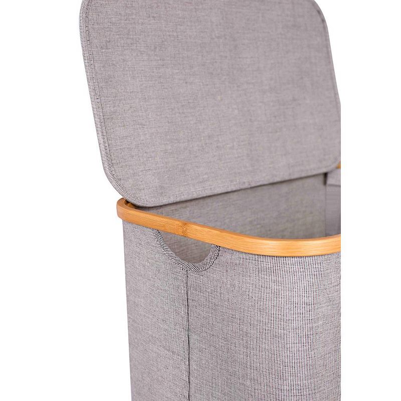 BirdRock Home Bamboo & Canvas Hamper with Cut Out Handles - Grey, 2 of 8