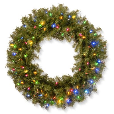 National Tree Company Pre-Lit Artificial Christmas Wreath, Green, Norwood Fir, Multicolor Lights, Christmas Collection, 30 Inches