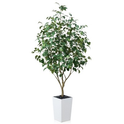 DR.Planzen 72" Artificial Ficus Tree - 6FT UV Resistant Fake Plant with Silk Leaves & 15.7" Planter for Indoor House Plants, Floor & Tall Faux Trees