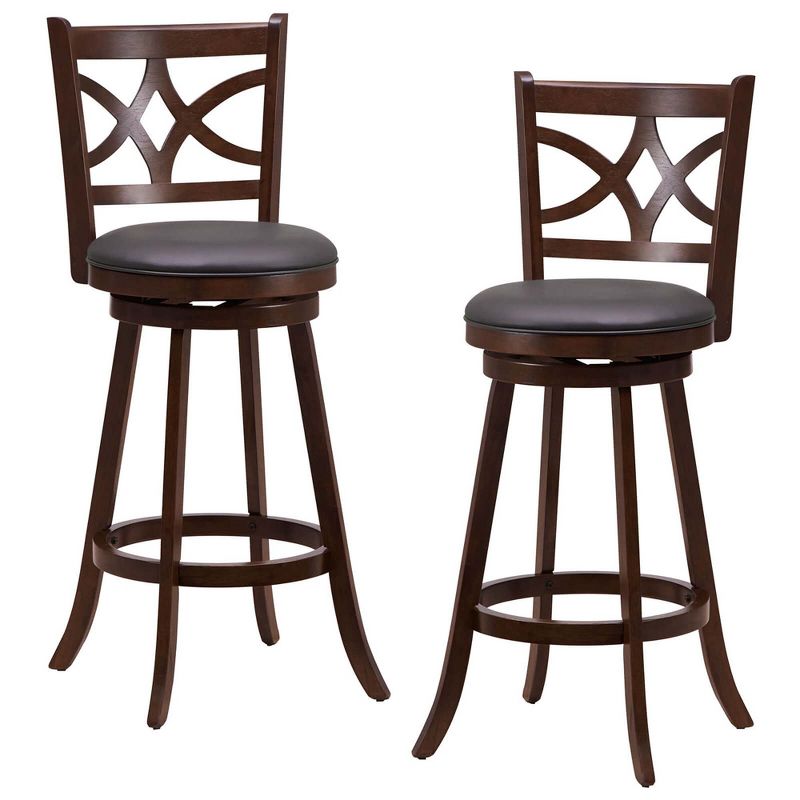 Costway 2PCS 24/30-inch Bar Stools 360° Swivel Bar Chairs with PVC leather Cushioned Seat, 1 of 9