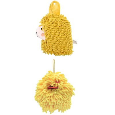 REGALWOVEN 2 Packs Cute Cartoon Alpaca Fuzzy Ball Hand Drying Hanging Ball Towels for Bathroom 7" x 7"/7" x 11"