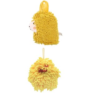 REGALWOVEN 2 Packs Cute Cartoon Alpaca Fuzzy Ball Hand Drying Hanging Ball Towels for Bathroom 7" x 7"/7" x 11" - 1 of 4