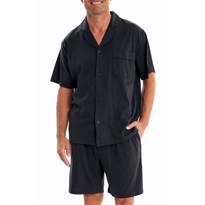 Men's Soft Cotton Knit Jersey Pajamas Lounge Set, Short Sleeve Shirt and Shorts with Pockets, 1 of 7