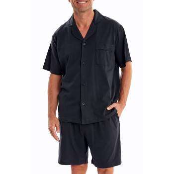 Men's Soft Cotton Knit Jersey Pajamas Lounge Set, Short Sleeve Shirt and Shorts with Pockets