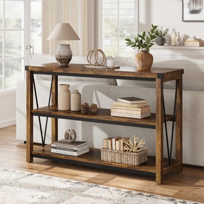 Rustic Brown 47" Wood and Metal Console Table with Storage