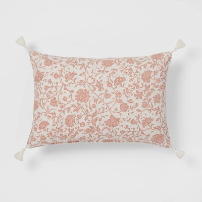Floral Printed Reversible Lumbar Throw Pillow Rose/Cream - Threshold™