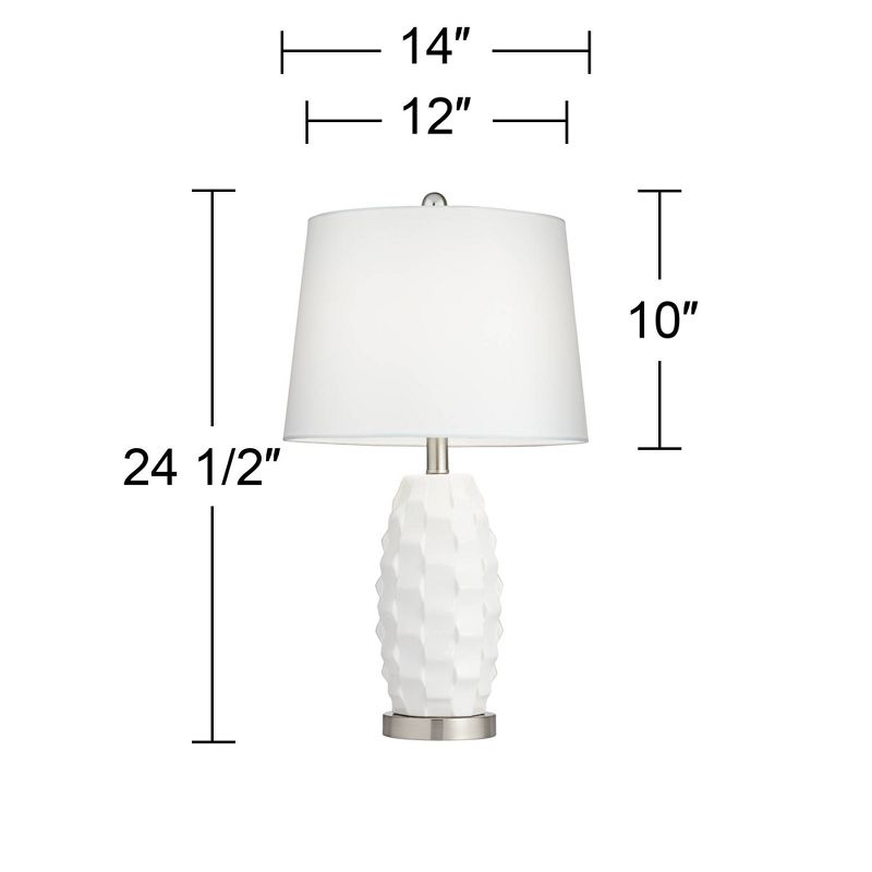 360 Lighting LED Modern Coastal Accent Table Lamps 24 1/2" High Set of 2 Scalloped White Ceramic Drum Shade for Bedroom Living Room Bedside Nightstand, 4 of 10