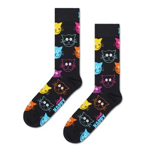 Happy Socks Adult Men and Women Crew Cat Animals Pets Socks in sustainable materials - Pair of socks in Color Black - 1 of 4